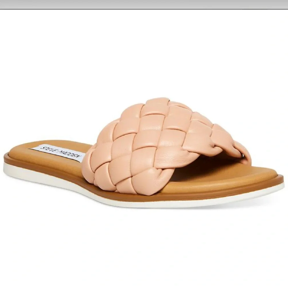 Steve Madden Womens Paislee Blush Braided Open Toe Slide Sandals Size 6 NIB - Picture 1 of 9